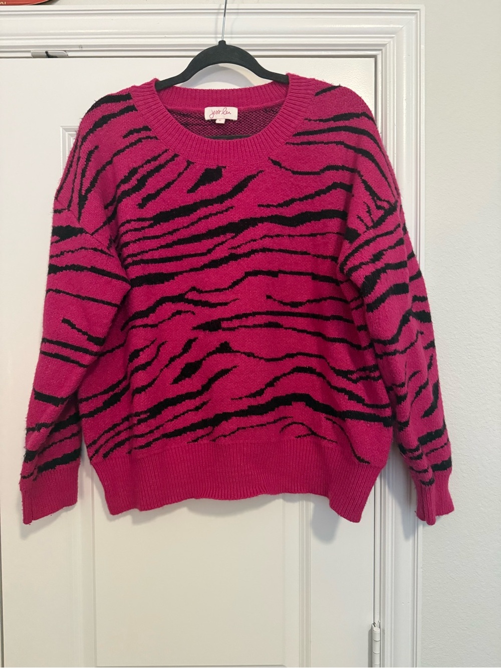 Jess Lea Hot Pink Zebra-Print Crewneck Sweater